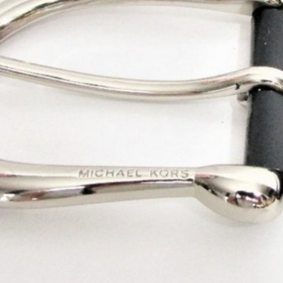 MICHAEL KORS Blk Braided Bonded Leather Belt Large Shiny Silver Buckle 2\